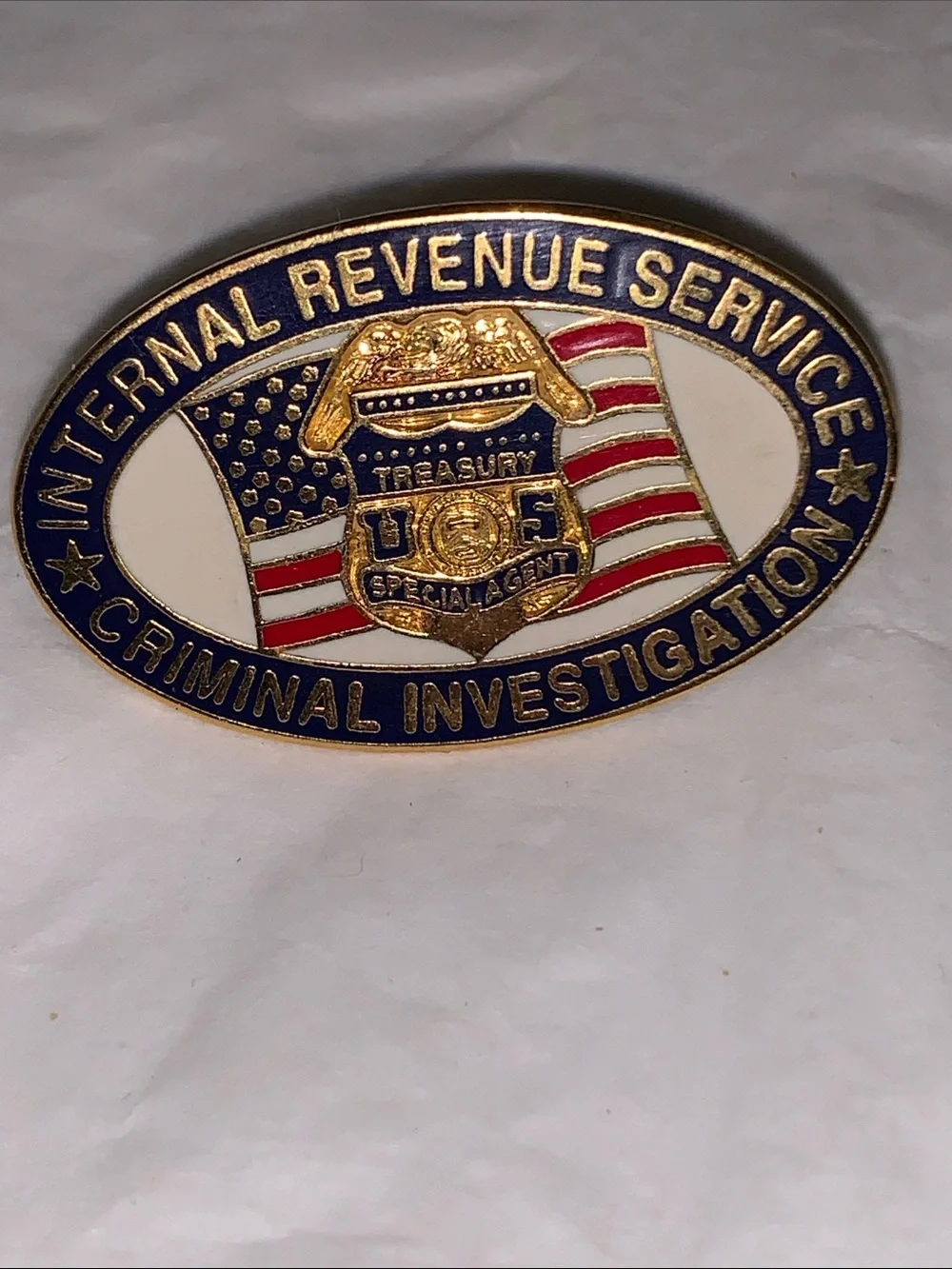 Internal Revenue Service Criminal Investigation Gold & Blue Oval Badge Pin